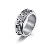 Ancient Egyptian Symbol Totem Spinner Rings Stainless Steel Fidget Anxiety Rotating Runes Ring Talisman Amulet Protection for Men Women Size 6-12,Silver Gold Black, Metal, black