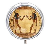 Ancient Egyptian Travel Pill Box Case 3 Compartment Cute Pill Organizer Metal Pill Holder with Mirror Small Medicine Organizer Daily Pill Container for Purse Pocket Portable Meds Box