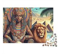 Ancient Egyptian Woman Jigsaw Puzzle for Adults 1000 Piece Jigsaw Puzzle Lion Pyramid Landscape Puzzle Game for Family Paper Relaxing Gift Home Decor 52x38cm/1000pcs