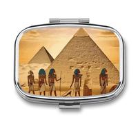 Ancient Egyptians Pill Box 2 Compartment Portable Pill Case Daily Square Pill Organizer for Pocket Purse Daily Medicine Container to Hold Vitamins Fish Oil Travel Gifts