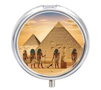 Ancient Egyptians Pill Case 3 Compartment Portable Pill Box Daily Round Pill Organizer for Pocket Purse Daily Medicine Container to Hold Vitamins Fish Oil Travel Gifts