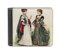 Ancient European Victorian Era Royal Court Lady Bi-fold Men's Wallets with 6 Card Slots Slim Travel Purse Leather Money Clip