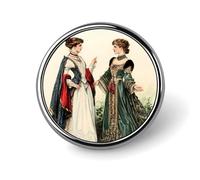 Ancient European Victorian Era Royal Court Lady Novelty Brooches & Pins Round Personalised Metal Lapel Badge With Butterfly Clutch Clasp