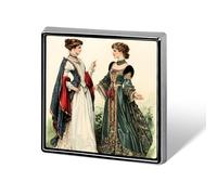 Ancient European Victorian Era Royal Court Lady Novelty Brooches & Pins Square Personalised Metal Lapel Badge with Butterfly Clutch Clasp