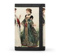 Ancient European Victorian Era Royal Court Lady Trifold Men's Wallets with 8 Card Slots & Key Hook Slim Travel Purse Money Clip