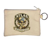 Ancient Figure Holding Earth Globe Emblem Key Chain Coin Purse Beige