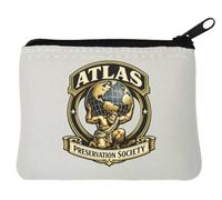 Ancient Figure Holding Earth Globe Emblem Neoprene Coin Purse Pouch 10x11cm White