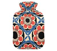 Ancient Floral Pattern Red Blue hot Waterbottle with Soft Cover, 2L hot Water Bag for Hot and Cold Therapies, Menstrual Cramps, Bolsa para cólicos menstruales