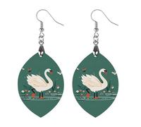 Ancient Flower Swan Wooden Earrings for Women, Vintage Elegant Wood Jewelry, Lightweight Earrings for Wedding, Party, Everyday Jewelry Gift, Love, Wood, wood