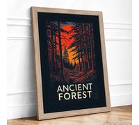 Ancient Forest Vintage Framed Wall Art Print A4 Oak Frame