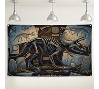 Ancient Giants Wall Backdrop, Dinosaur Skeleton Vintage Art Party Decorations, Dark Brown Indoor/Outdoor Photography Background for Events 71x43 Inch