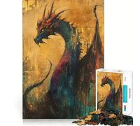 Ancient Gilded Dragon Jigsaw Puzzle1000 Pieces Thinking Skill Game Seamless Fit Precise Pieces Family Fun Night Activity (38x52cm)