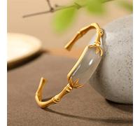 Ancient Gold Craftsmanship Natural Hetian Jade Soot Bamboo Leaf Bracelet Retro Light Luxury Exquisite Ladies Silver Jewelry (Gem Color : Gray, Length : 17-20cm)
