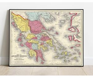 Ancient Greece 1875 Historical Map Print - Mitchell's Classical Atlas - 30in x 24in