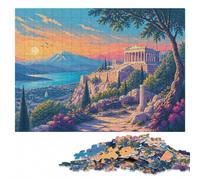Ancient Greece Landscape Illustration Art Jigsaw Puzzle, 1000 Pieces | A flexible puzzle activity: a clear build method during indoor leisure.