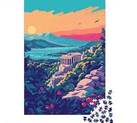 Ancient Greece Landscape Illustration Art Jigsaw Puzzle 1000 Pieces, Famous Building Scenic Print, Matte Printed Jigsaw, Mindful Activity for Home Décor Fans, Gift Idea, 38x26cm/1000pcs