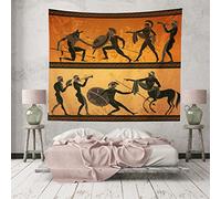 Ancient Greece Warrior Tapestry, Minotaur Hunting Centaur Black Figure Pottery Classical Greek Style Gods Wall Hangings Tapestry for Bedroom Living Room Office Dorm Man Cave Background(60x40 Inch)