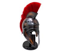 Ancient Gr orinthian Helmet with Red Plume - Medieval Spartan Armor Helmet with Display Stand for LARP, Cosplay, and Home Decor