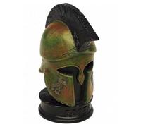 Ancient Greek Corinthian Warrior Helmet Replica, Bronze-Green Patina Finish, Decorative Display Stand