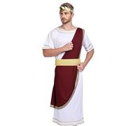 Ancient Greek Costume,Vintage Costumes Full Set with Laurel Crown, LARP Costume Greek God Outfit for Halloween,Carnival (Red Type 1, L)
