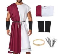 Ancient Greek Costume,Vintage Costumes Full Set with Laurel Crown, LARP Costume Greek God Outfit for Halloween,Carnival (Red Type 2, XL)
