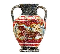 Ancient Greek Minoan Amphora Handmade Ceramic Pottery Vase With Fresco Bull-Leaping Mural S