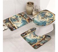 Ancient Greek Mythological Gods And Heroes Print 3 Piece Bathroom Rugs Set, Bath Mat + Contour Mat + Toilet Seat Cover, Machine Washable Non-Slip Soft Microfiber Bathmat For Tub Shower Room Decor