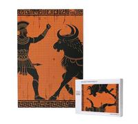 Ancient Greek Soldier Ancient Art Black Orange Personalised 1000 Piece Wooden Jigsaw Puzzle For Adults, Custom Portrait Picture