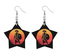 Ancient Greek Warrior Women's Wooden Earring Star Dangle Earrings Pendant Jewelry