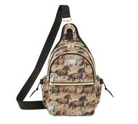 Ancient Horses Sandy Beige Floral Crossbody Bag Gift Photo Print Casual Outing