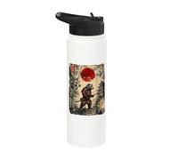 Ancient Japan Samurai Bear Under Reddish Sun Stainless Steel Insulated Water Bottle