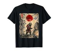 Ancient Japan Samurai Bear Under Reddish Sun T-Shirt
