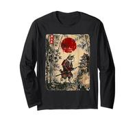Ancient Japan Samurai Cat Under Reddish Sun Long Sleeve T-Shirt