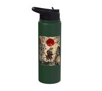 Ancient Japan Samurai Cat Under Reddish Sun Stainless Steel Insulated Water Bottle