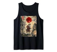 Ancient Japan Samurai Cat Under Reddish Sun Tank Top