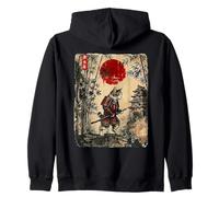 Ancient Japan Samurai Cat Under Reddish Sun Zip Hoodie