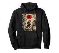 Ancient Japan Samurai Fox Under Reddish Sun Pullover Hoodie