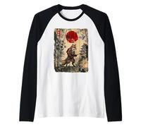 Ancient Japan Samurai Fox Under Reddish Sun Raglan Baseball Tee