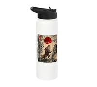 Ancient Japan Samurai Fox Under Reddish Sun Stainless Steel Insulated Water Bottle