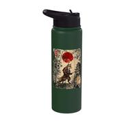 Ancient Japan Samurai Fox Under Reddish Sun Stainless Steel Insulated Water Bottle