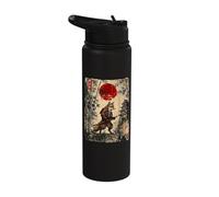 Ancient Japan Samurai Fox Under Reddish Sun Stainless Steel Insulated Water Bottle