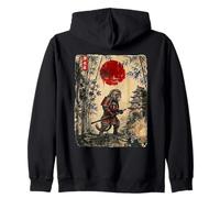 Ancient Japan Samurai Monkey Under Reddish Sun Zip Hoodie