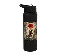 Ancient Japan Samurai Raccoon Under Reddish Sun Stainless Steel Insulated Water Bottle