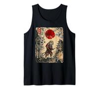 Ancient Japan Samurai Tiger Under Reddish Sun Tank Top