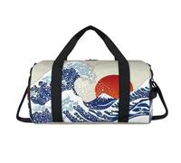 Ancient Japan Wave Sport Duffel Bag with Shoes Compartment Japan Sun Overnight Weekender Bags Travel Gym Luggage Organizer for Women Men Kids Girls Boys
