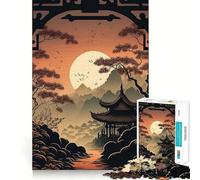 Ancient Japanese Landscape 1000 Piece Jigsaws for Adults Brain Training Fun Clean Cut Sturdy Components Calming Mental Break Activity (38x26cm)
