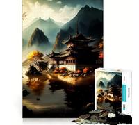 Ancient Japanese Landscape 1000 Pieces Puzzles for Adults Mind Exercise Play Precision Cut Smooth Edges Relaxing Indoor Group Activity (38x26cm)