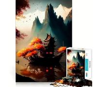 Ancient Japanese Landscape Jigsaw Puzzles1000 Pieces Brain Recall Game Premium Laser Cut Quality Absorbing Activity for Quiet Nights (38x26cm)