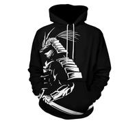 Ancient Japanese Samurai 3D Printed Long Sleeve Hoodies for Men Women, Fashion Novelty Abstract Figure Silhouette Hoodies, Streetwear Unisex Pullover Hoody Sweatshirts Tops with Big Pockets 5XL