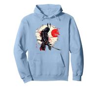 Ancient Japanese Samurai Fighter Martial Arts Retro Vintage Pullover Hoodie, Adult Unisex, Dusty Blue, Medium